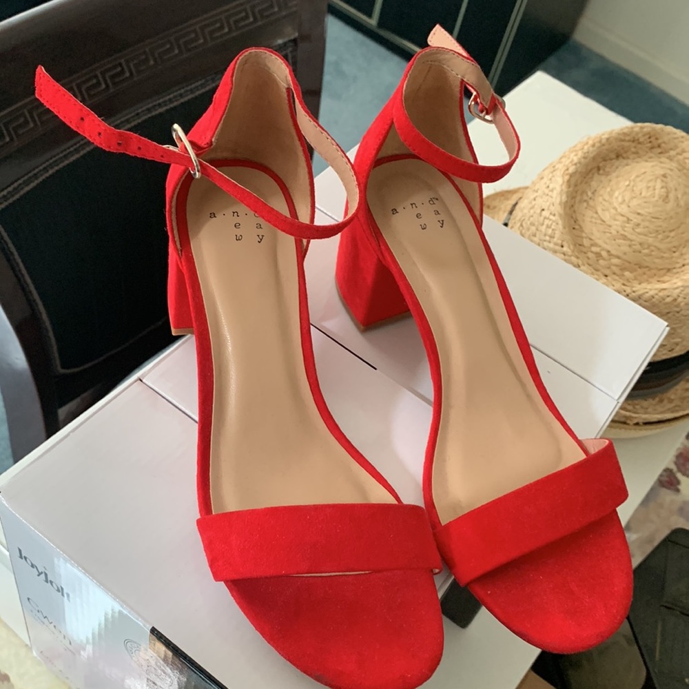 Red Suede Block Heels - image 2